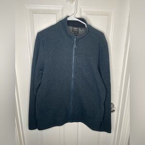 Prana Route Tracker Full Zip Sweater Jacket Gorpcore Hiking Comfy Cozy in Blue M